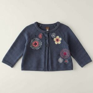 Tea Collection Navy Blue Embroidered Floral Knit Button Cardigan Girls 2-3 XS